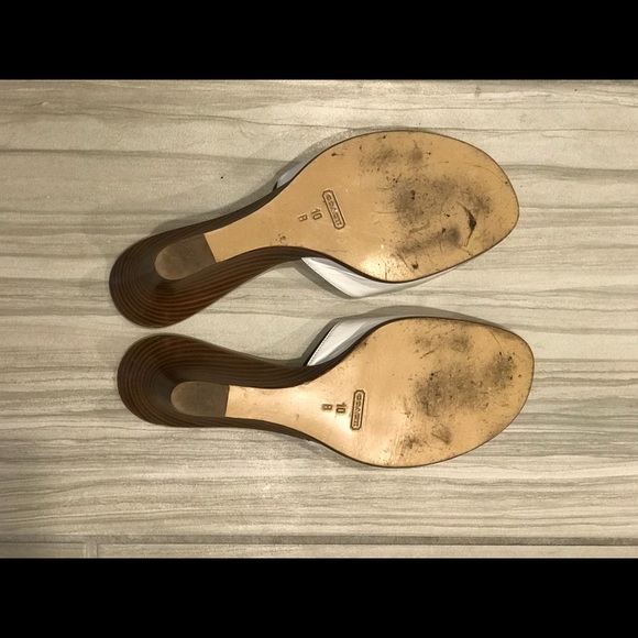 Coach White Wedge Sandals with Gold Buckle - Picture 3 of 4